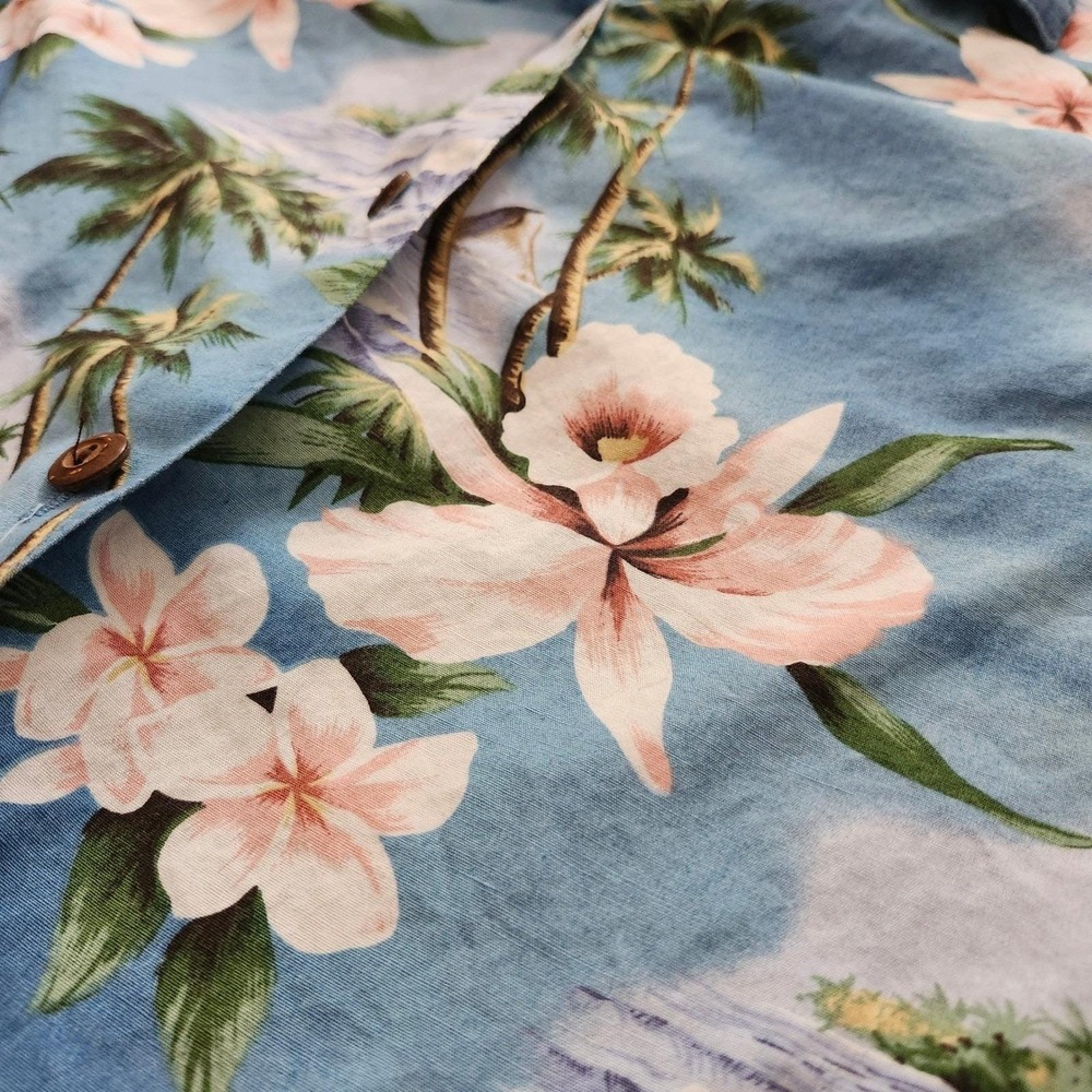 Vintage Hawaiian Shirt Floral  blue waves sailboat‎ Summer Tropical Kys Mens M - Picture 3 of 6